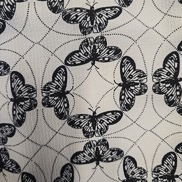 Max Studio Womens Smocked Maxi Dress M Geometric Butterfly Black Ivory Boho - Picture 6 of 12